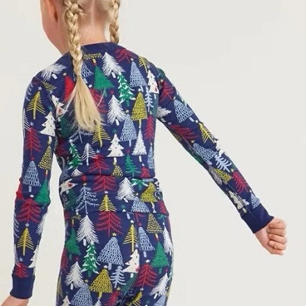 Hanna Andersson Size 12 Winter Christmas Trees Navy Long Sleeve Pajama Top Shirt